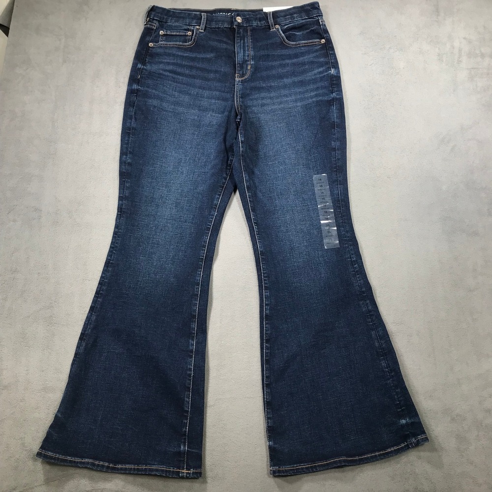 American Eagle Flare Jeans Womens 16 Blue New Curvy Super High Rise Storm Dark